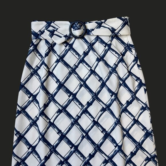 70s Vintage Highwaisted Maxi Skirt Polyester Bamboo Grid Pattern David Smith. - Picture 2 of 9